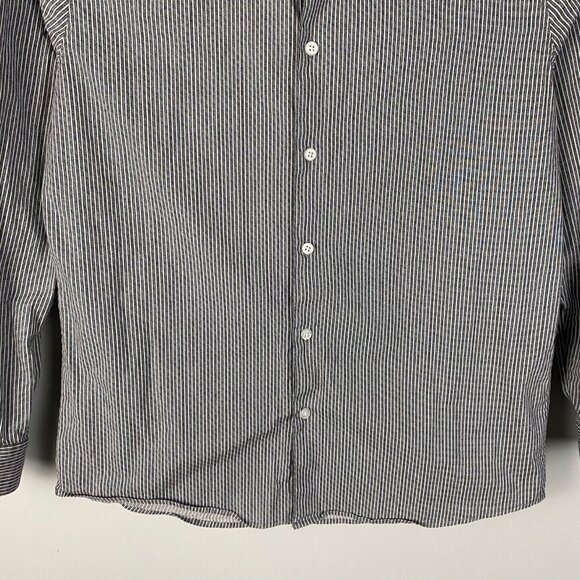 01.Algo Mens Medium Regular Fit Button Up Shirt Gray Stripe Cotton Stretch - Picture 3 of 9